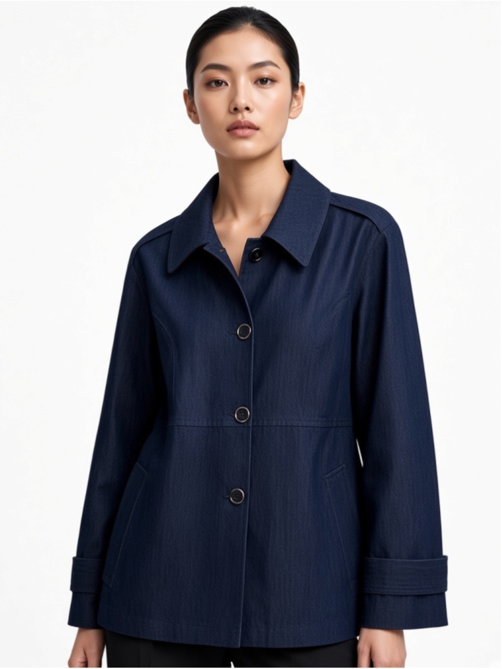 Sandro Woman Blue Denim Trench Coat Button Front Epaulets Plus Size 1X